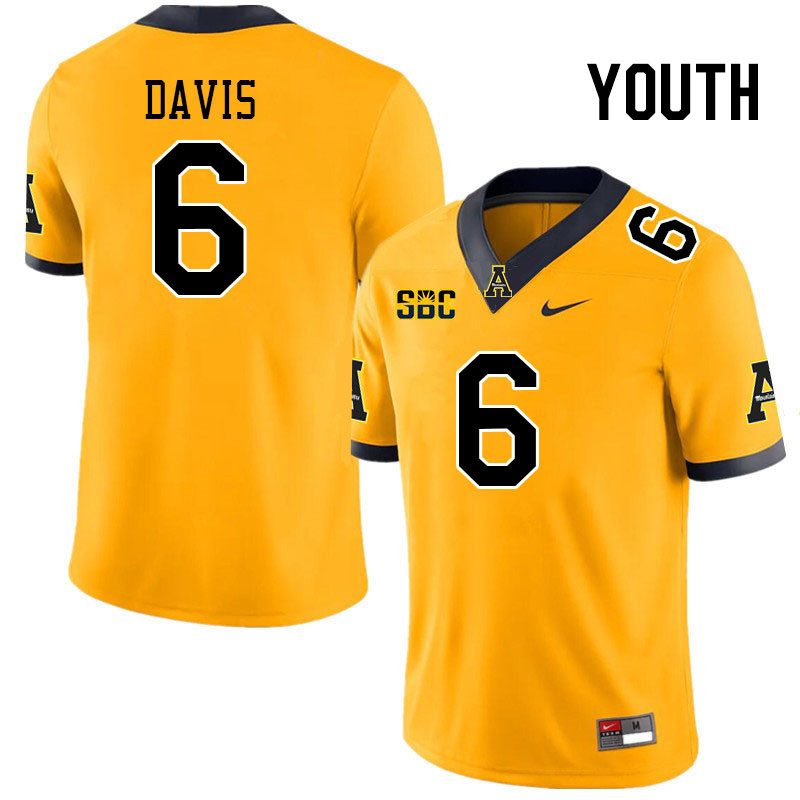 Youth #6 Dashaun Davis Appalachian State Mountaineers College Football Jerseys Stitched Sale-Gold - Click Image to Close